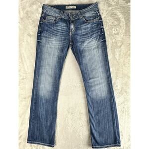 BKE Buckle CULTURE BootCut Y2K Blue Jeans 29x31 Stretch  Thick Stitch Low Rise